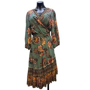 Farm For Anthropologie Wrap Dress Teal Multi XL